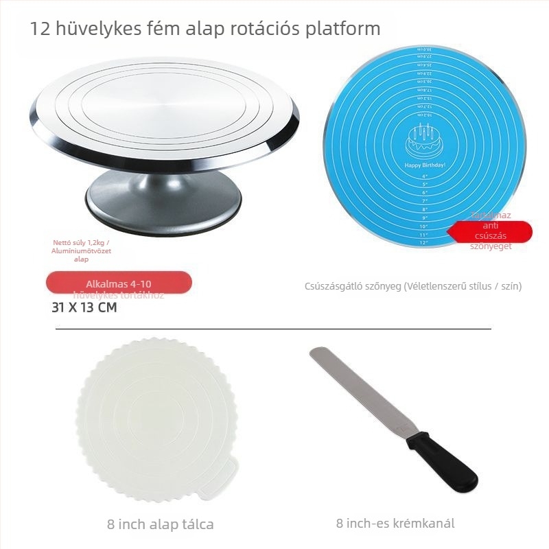 Torta forgótányér díszítőasztal sütőszerszám-készlet alumínium ötvözet tálca forgó kenet háztartási kereskedelmi díszítő lemezjátszó
