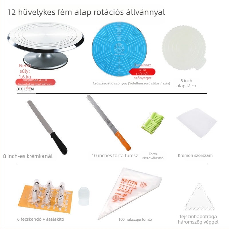 Torta forgótányér díszítőasztal sütőszerszám-készlet alumínium ötvözet tálca forgó kenet háztartási kereskedelmi díszítő lemezjátszó