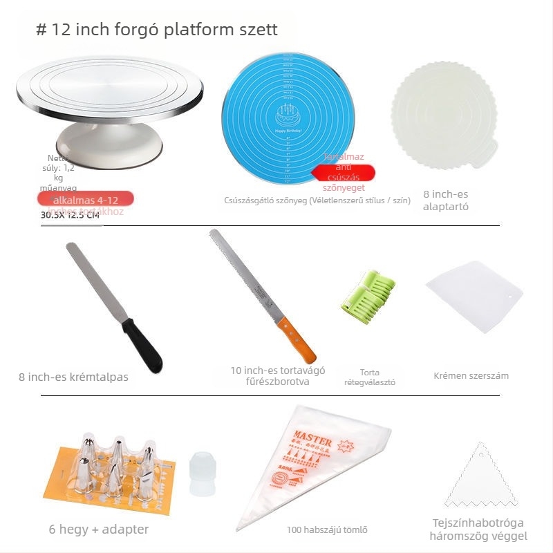 Torta forgótányér díszítőasztal sütőszerszám-készlet alumínium ötvözet tálca forgó kenet háztartási kereskedelmi díszítő lemezjátszó