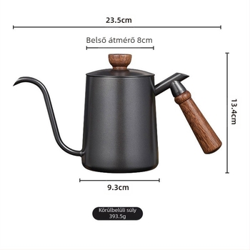 600 ml-es tömörfa fogantyúval ellátott, függő füles kávéfőző kanna, rozsdamentes acélból készült, finom szájú kanna, hegyes szájú, hosszú szájú kanna, kézi kanna, kültéri használatra.