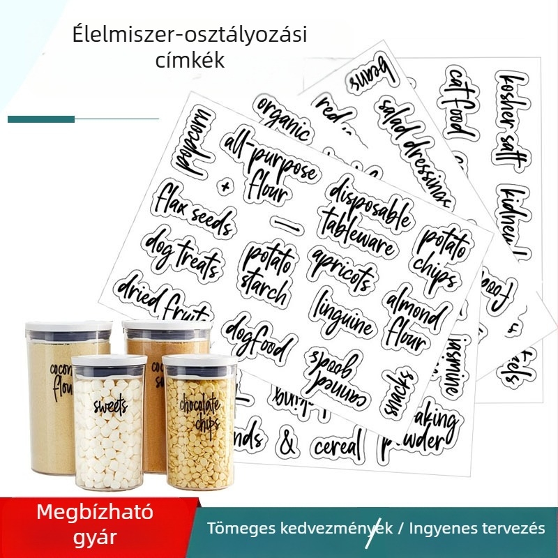 Határokon átnyúló 157 konyhai konzervdoboz átlátszó matricák, vízálló és olajálló vegyes gabonafélék kenyér műanyag tárolódoboz osztályozási címke