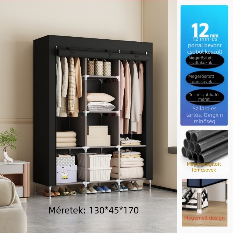 Többrétegű egyszerű ruhásszekrény otthoni bejárathoz, kollégiumi bérelhető szoba kombinációja, fém kabáttartó, ruhatartó tárolóállvány