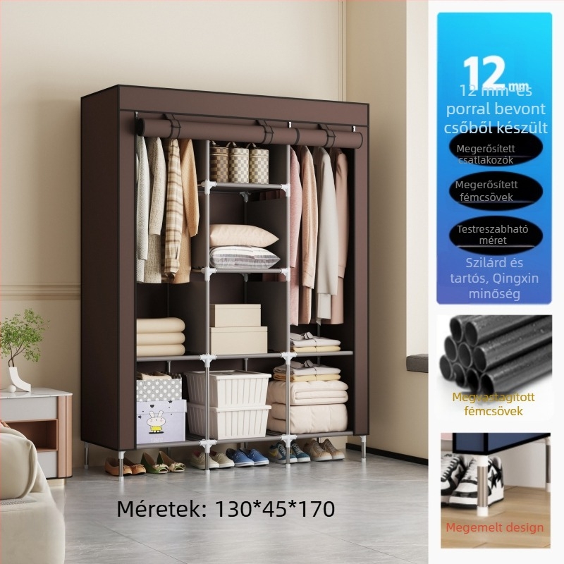Többrétegű egyszerű ruhásszekrény otthoni bejárathoz, kollégiumi bérelhető szoba kombinációja, fém kabáttartó, ruhatartó tárolóállvány