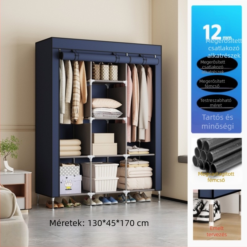 Többrétegű egyszerű ruhásszekrény otthoni bejárathoz, kollégiumi bérelhető szoba kombinációja, fém kabáttartó, ruhatartó tárolóállvány