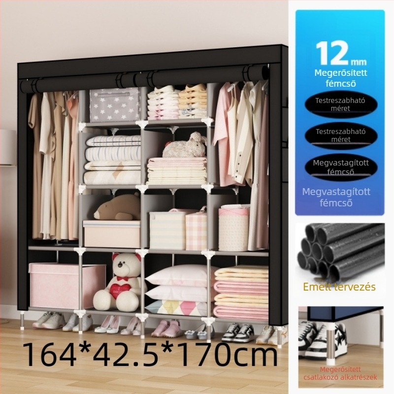 Többrétegű egyszerű ruhásszekrény otthoni bejárathoz, kollégiumi bérelhető szoba kombinációja, fém kabáttartó, ruhatartó tárolóállvány