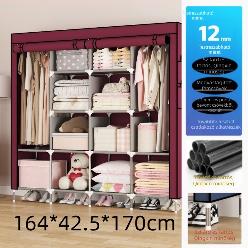 Többrétegű egyszerű ruhásszekrény otthoni bejárathoz, kollégiumi bérelhető szoba kombinációja, fém kabáttartó, ruhatartó tárolóállvány