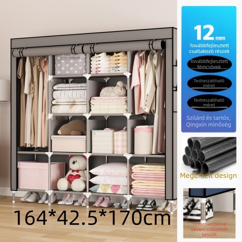 Többrétegű egyszerű ruhásszekrény otthoni bejárathoz, kollégiumi bérelhető szoba kombinációja, fém kabáttartó, ruhatartó tárolóállvány