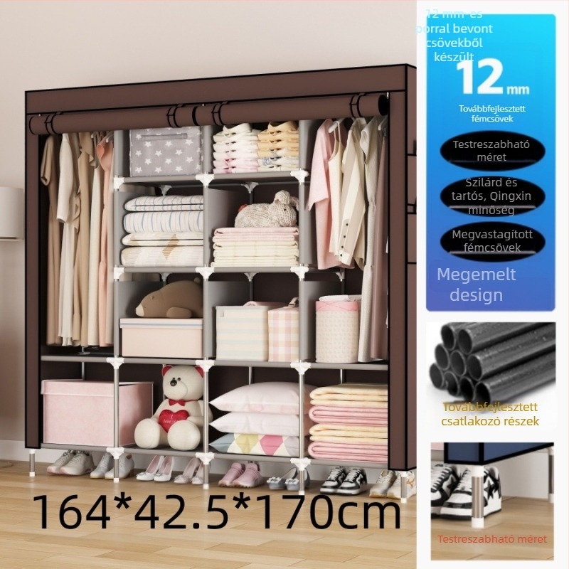 Többrétegű egyszerű ruhásszekrény otthoni bejárathoz, kollégiumi bérelhető szoba kombinációja, fém kabáttartó, ruhatartó tárolóállvány