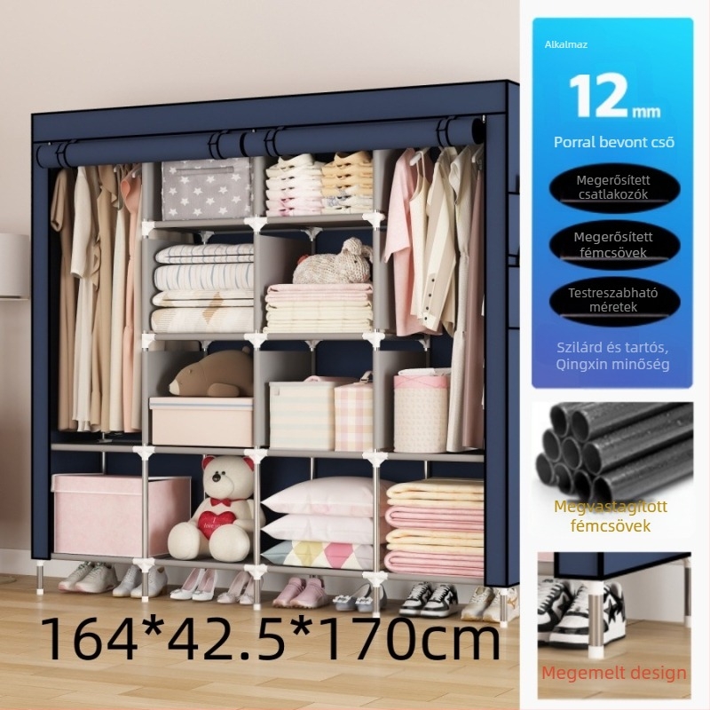 Többrétegű egyszerű ruhásszekrény otthoni bejárathoz, kollégiumi bérelhető szoba kombinációja, fém kabáttartó, ruhatartó tárolóállvány