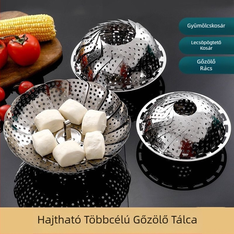 Vastag rozsdamentes acél gőzölőrács, Kihúzható, Összecsukható gőzölőtálca, Gőzölőtálca, Gőzölőrácsok, Többcélú gyümölcstálca, Csepptartó kosár, Ajándék