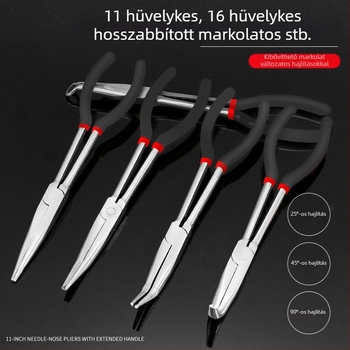 Keresztmetszetű toldófogó, hegyes orrú fogó, 11 hüvelykes O-szorítófejjel, gyújtógyertya-leállító fogó, olajcső-leválasztó fogó