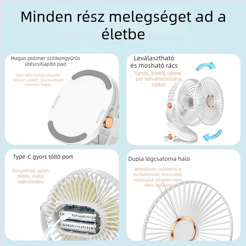 2024 Robbanások USB kis ventilátor töltés irodai asztali diákkollégium ágyfej nagy szél klip mini ventilátor