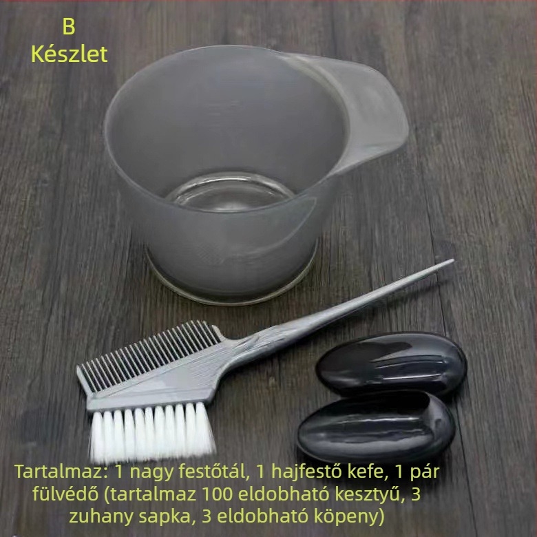 Hajfestő eszközök, háztartási olajkezelő kendő, nagy hajfestő tál, fésű, professzionális hajápolási termékek, puha kefe, fülmaszk