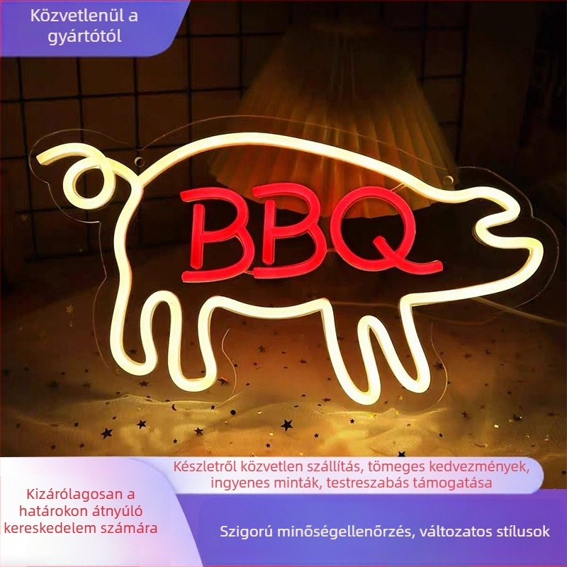 Határokon átnyúló neon akril panel világító betűk hangulatvilágítás BBQ grill alakú lámpa LED fény akril világító betűk