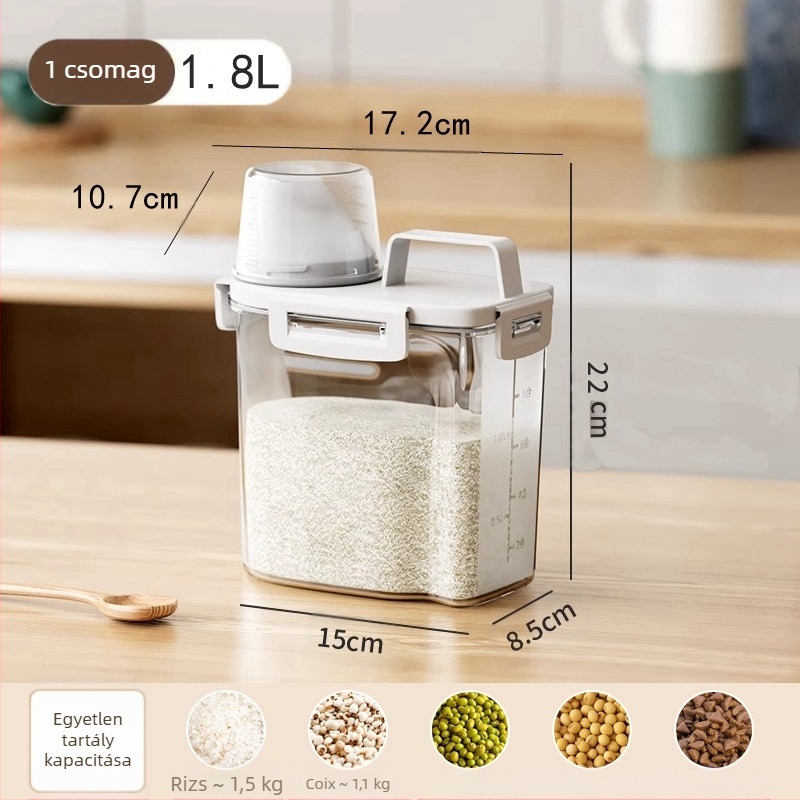 Japán stílusú négygombos rizshordó, lezárt gabonatároló hordó, gabonatároló konyhai tároló, lezárt tartály, élelmiszeripari minőségű, nedvességálló, frissen tartó doboz