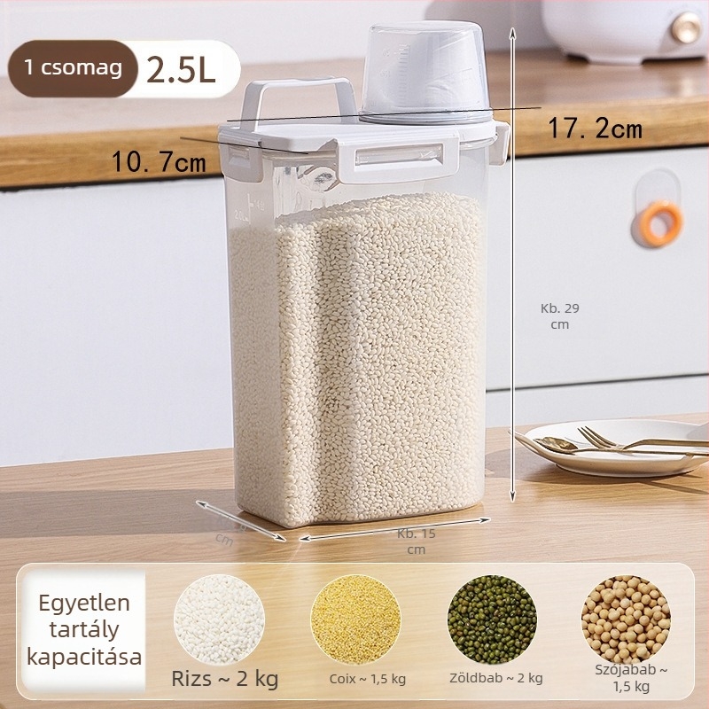 Japán stílusú négygombos rizshordó, lezárt gabonatároló hordó, gabonatároló konyhai tároló, lezárt tartály, élelmiszeripari minőségű, nedvességálló, frissen tartó doboz