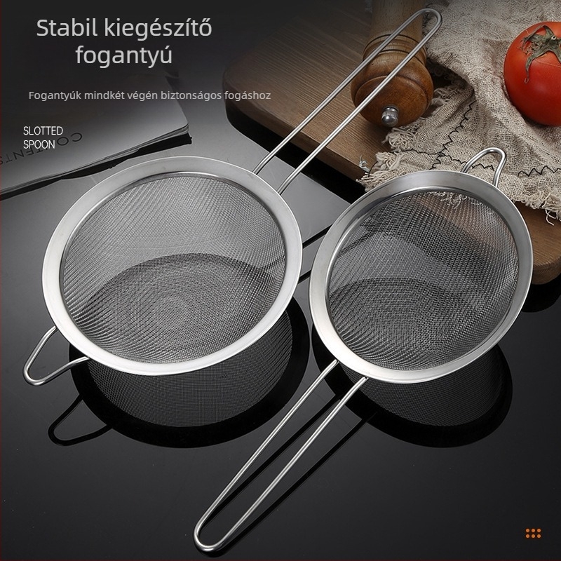 304-es rozsdamentes acél szűrő, egyfülű, kétsoros, nagy szűrőedény, lisztszűrő, szójatejszűrő, konyhai olajmaradék-olajrács