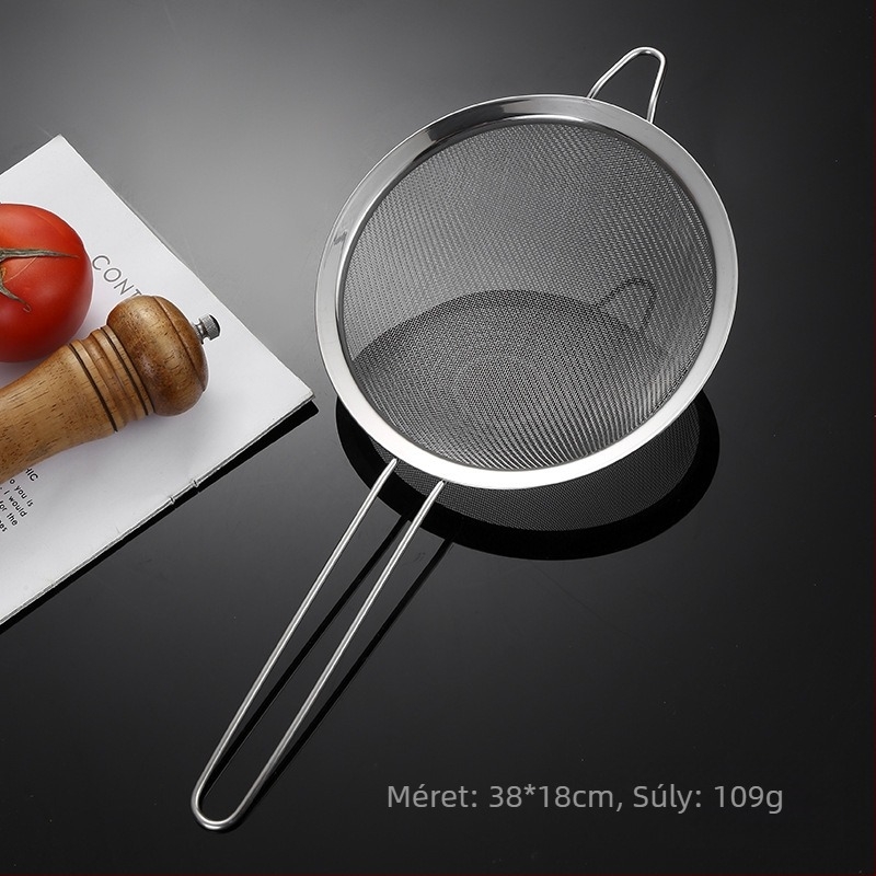304-es rozsdamentes acél szűrő, egyfülű, kétsoros, nagy szűrőedény, lisztszűrő, szójatejszűrő, konyhai olajmaradék-olajrács