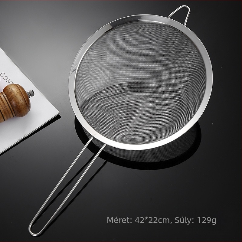304-es rozsdamentes acél szűrő, egyfülű, kétsoros, nagy szűrőedény, lisztszűrő, szójatejszűrő, konyhai olajmaradék-olajrács