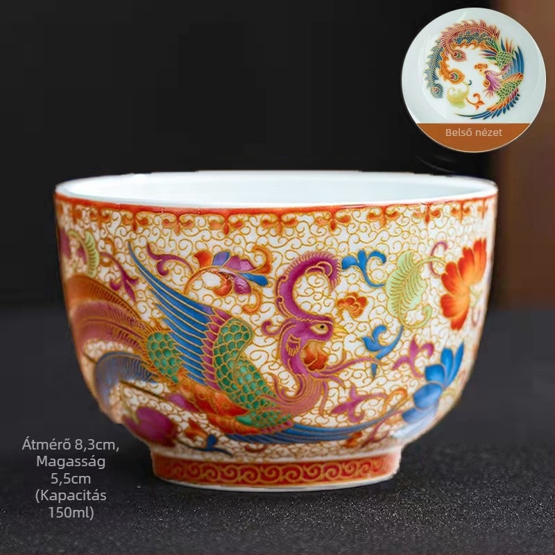 Zománcozott mesterkupa kerámia kung fu teáskészlet, egycsészés Jianzha személyes teakóstoló csésze, Cloisonne palota, tízezer virág, nagy teáscsésze