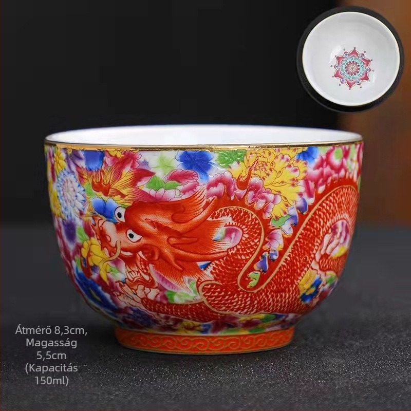 Zománcozott mesterkupa kerámia kung fu teáskészlet, egycsészés Jianzha személyes teakóstoló csésze, Cloisonne palota, tízezer virág, nagy teáscsésze