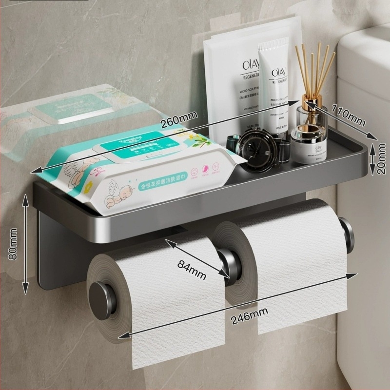 WC-papírtartó, falra szerelhető WC-papírtartó, fürdőszobai lyukasztásmentes WC-papírtartó, tekercses papír, WC-papírtároló állvány