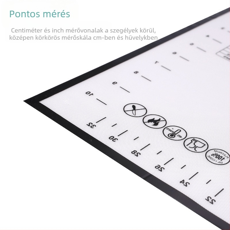 Szilikon élelmiszeripari minőségű dagasztószőnyeg konyhai háztartási dagasztószőnyeg hajtogatott cukorral, fokozatos tésztasütő eszközökkel
