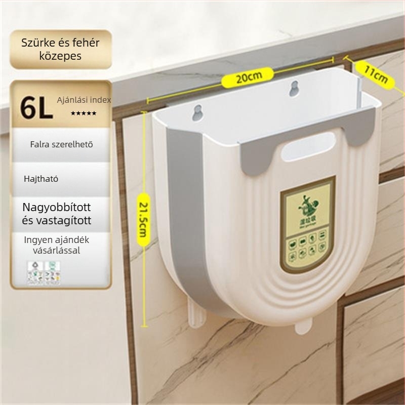 Konyhai szemetes, falra szerelhető, WC, fürdőszoba, nappali, papírkosár, nagy kapacitású, felhajtható tetejű konyhai hulladéktároló vödör, összecsukható