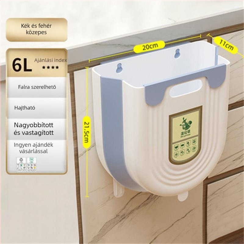 Konyhai szemetes, falra szerelhető, WC, fürdőszoba, nappali, papírkosár, nagy kapacitású, felhajtható tetejű konyhai hulladéktároló vödör, összecsukható
