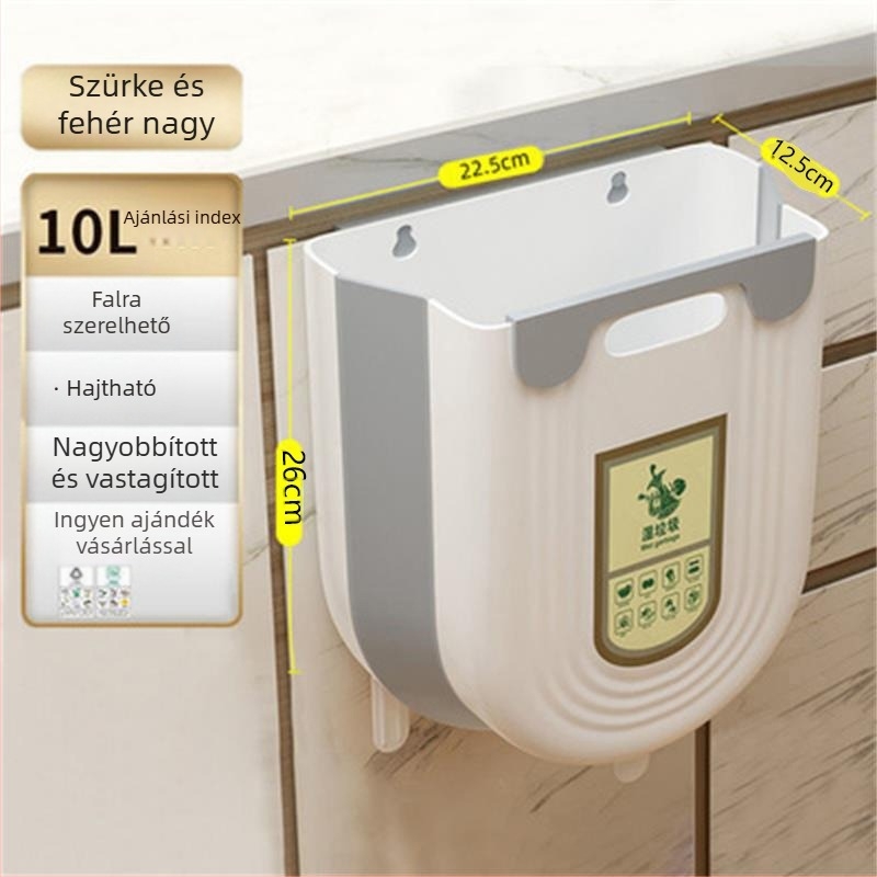 Konyhai szemetes, falra szerelhető, WC, fürdőszoba, nappali, papírkosár, nagy kapacitású, felhajtható tetejű konyhai hulladéktároló vödör, összecsukható