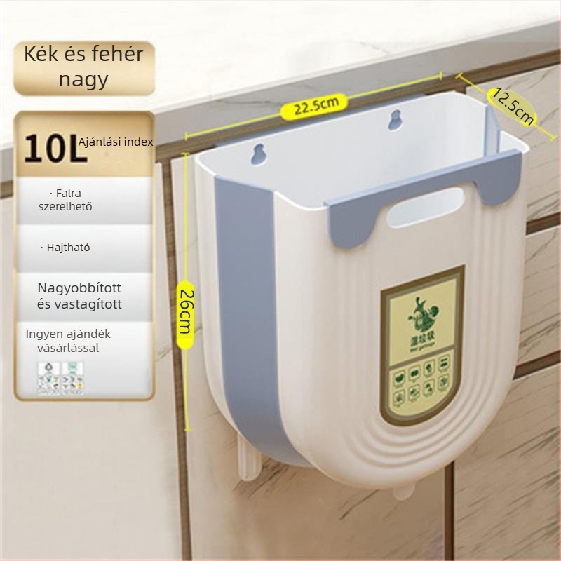 Konyhai szemetes, falra szerelhető, WC, fürdőszoba, nappali, papírkosár, nagy kapacitású, felhajtható tetejű konyhai hulladéktároló vödör, összecsukható