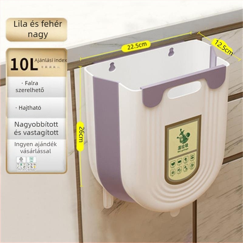 Konyhai szemetes, falra szerelhető, WC, fürdőszoba, nappali, papírkosár, nagy kapacitású, felhajtható tetejű konyhai hulladéktároló vödör, összecsukható