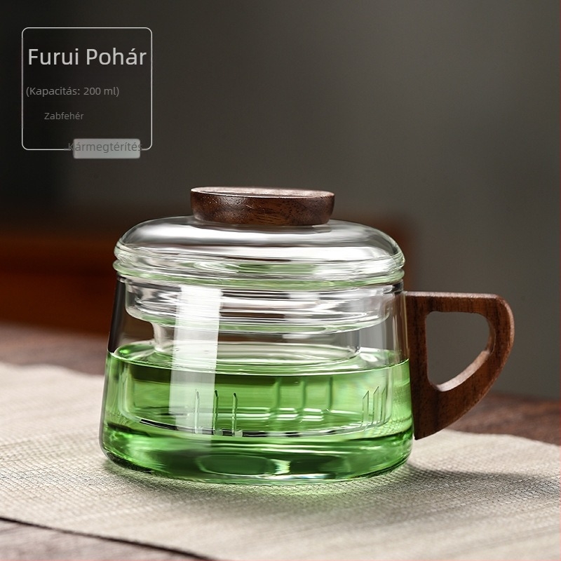 Szűrőüveg teáscsésze, magas boroszilikát tartalmú, fából készült teáscsésze, mini Dun Dun csésze, teaszétválasztásos otthoni irodai vizespohár, új