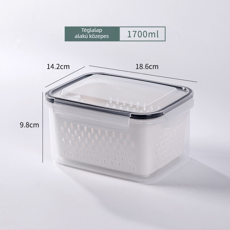 Háztartási kétrétegű lefolyó hűtőszekrény frissen tartó doboz Konyhai élelmiszer fagyasztott lezárt doboz élelmiszer minőségű átlátszó tárolódoboz nagykereskedelem