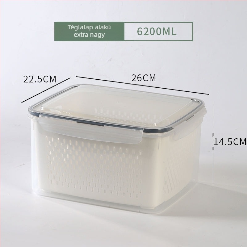 Háztartási kétrétegű lefolyó hűtőszekrény frissen tartó doboz Konyhai élelmiszer fagyasztott lezárt doboz élelmiszer minőségű átlátszó tárolódoboz nagykereskedelem