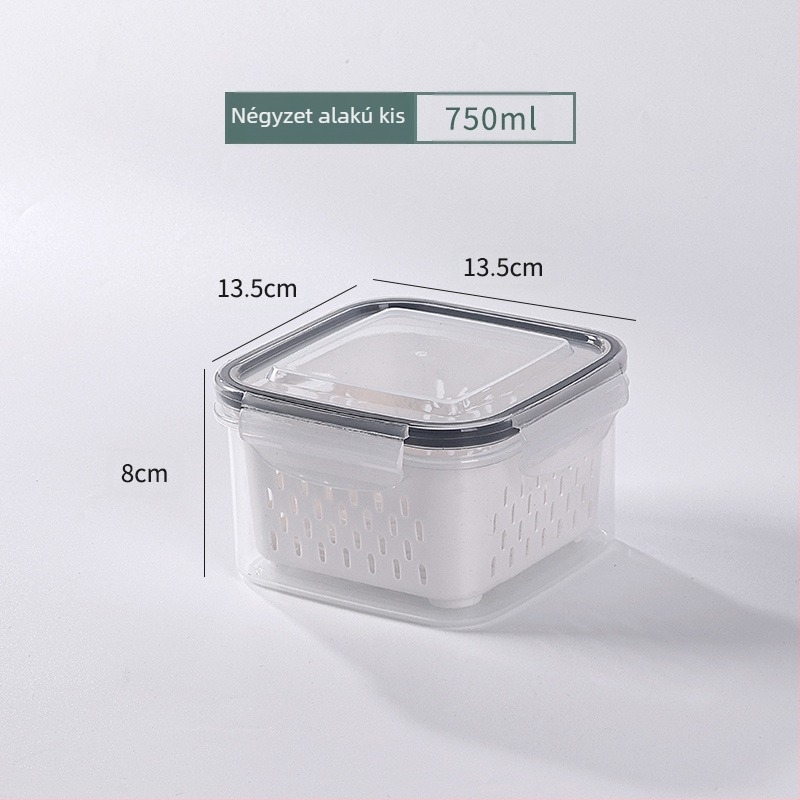 Háztartási kétrétegű lefolyó hűtőszekrény frissen tartó doboz Konyhai élelmiszer fagyasztott lezárt doboz élelmiszer minőségű átlátszó tárolódoboz nagykereskedelem