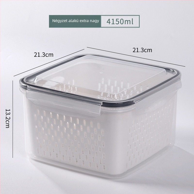 Háztartási kétrétegű lefolyó hűtőszekrény frissen tartó doboz Konyhai élelmiszer fagyasztott lezárt doboz élelmiszer minőségű átlátszó tárolódoboz nagykereskedelem