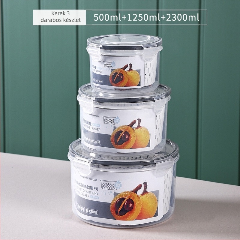 Háztartási kétrétegű lefolyó hűtőszekrény frissen tartó doboz Konyhai élelmiszer fagyasztott lezárt doboz élelmiszer minőségű átlátszó tárolódoboz nagykereskedelem