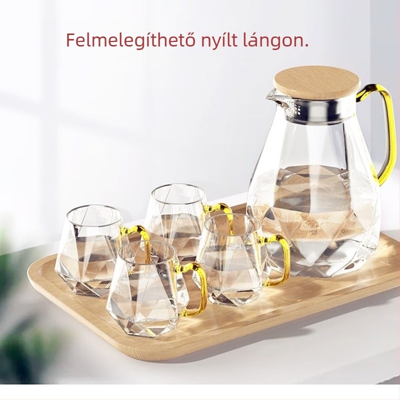Nagy kapacitású üveg víztartály készlet otthoni használatra, hideg vízhez, gyümölcsléhez és hideg kávéfőzéshez alkalmas
