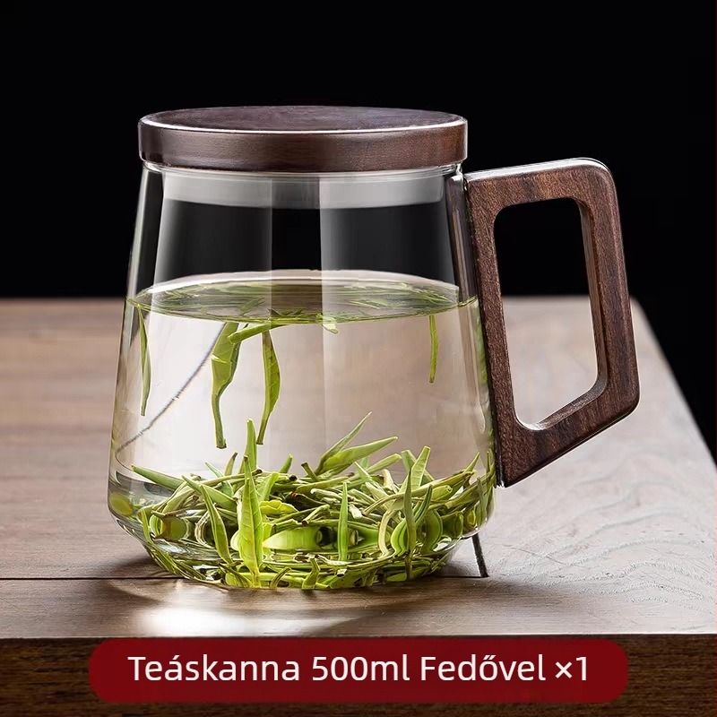 Gyártó Nagykereskedelmi Üveg Teáscsésze Fogantyúval Zöld Teáscsésze Háztartási Hőálló Üveg Pohár Kínai Fa Fogantyús Tinta Pohár High-End Vendég