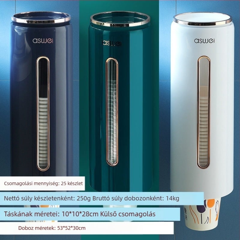 Papírpohártartó Falra szerelhető vízadagoló Műanyag pohár Gyors kézfogáshoz Automatikus eldobható papírpohár-tartó