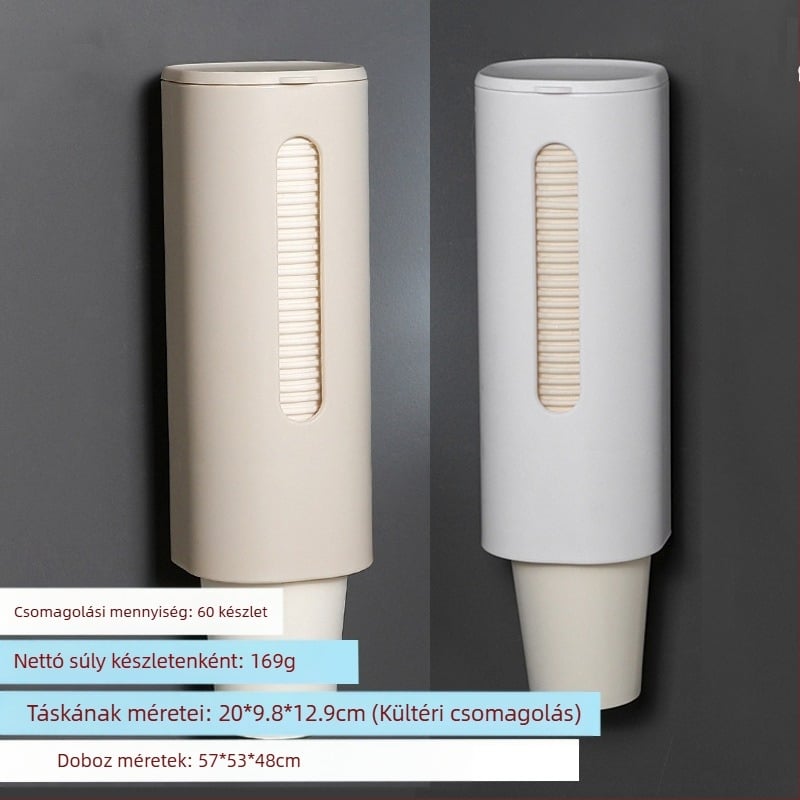 Papírpohártartó Falra szerelhető vízadagoló Műanyag pohár Gyors kézfogáshoz Automatikus eldobható papírpohár-tartó
