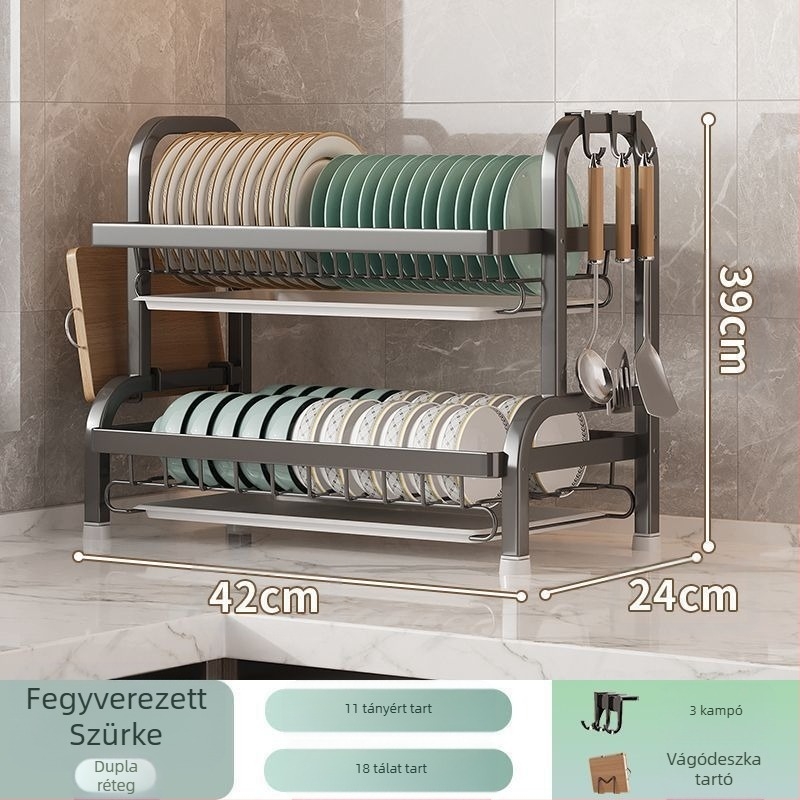 Konyhai tárolóállvány, többfunkciós edények és edénytároló állvány, tál, evőpálcika, tárolódoboz, szekrény, háztartási edénytartó, lefolyótartó