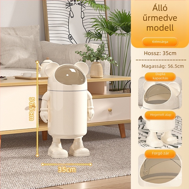Szemetes, nagy szépségérték, 2025-ös nappali háztartási szemét, aranyos, szórakoztató rajzfilmfigura, űrhajós WC, nagy tárolóvödör fedéllel