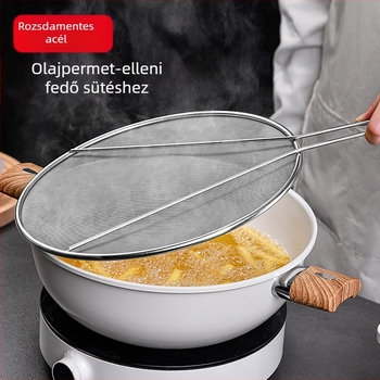 Rozsdamentes acél olajálló fröccsenőedény-fedél kerek konyhai háztartási olajálló robbanásbiztos háló fogantyúval olajálló fröccsenő háló olajálló lefolyófedél