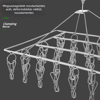 Merész szárítóállvány, többkapcsos rozsdamentes acél ruhaszárító zokni, multifunkcionális szélálló zokni, gyermek vállfa, műtárgyakasztó