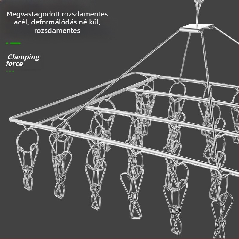 Merész szárítóállvány, többkapcsos rozsdamentes acél ruhaszárító zokni, multifunkcionális szélálló zokni, gyermek vállfa, műtárgyakasztó