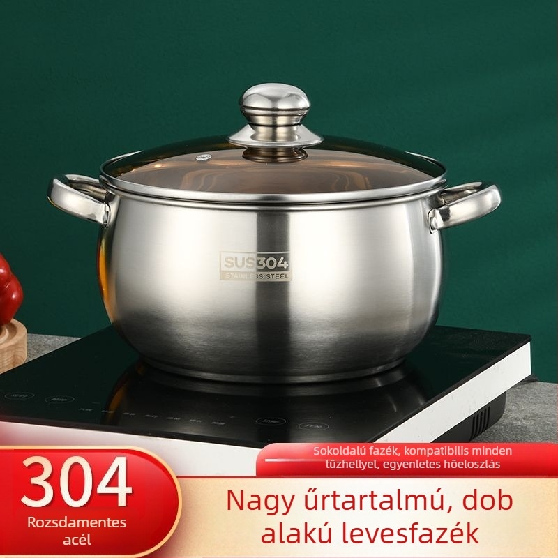 304 rozsdamentes acél levesesfazék vastagított aljú almásfazék háztartási fazék dupla fülű fazék nagy hasú fazék indukciós tűzhely párolás magas hőmérsékletnek ellenálló