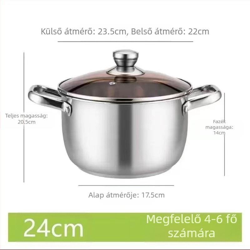 304 rozsdamentes acél levesesfazék vastagított aljú almásfazék háztartási fazék dupla fülű fazék nagy hasú fazék indukciós tűzhely párolás magas hőmérsékletnek ellenálló