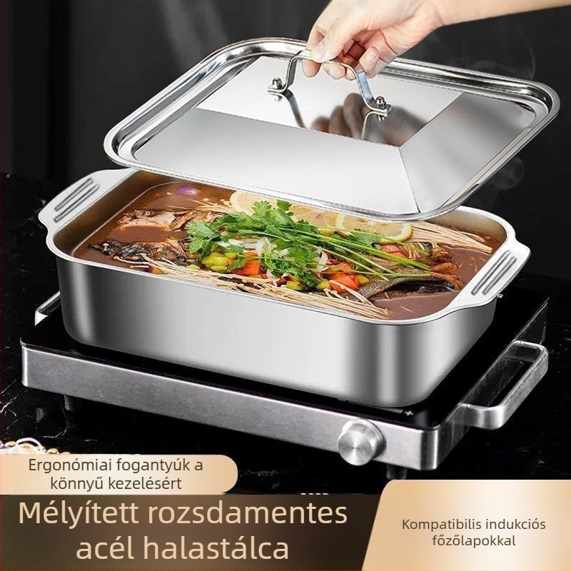 Rozsdamentes acél grillezett halas tányér binaurális rák tányér háztartási barbecue tányér plusz mély többcélú tányér speciális edény tenger gyümölcseihez